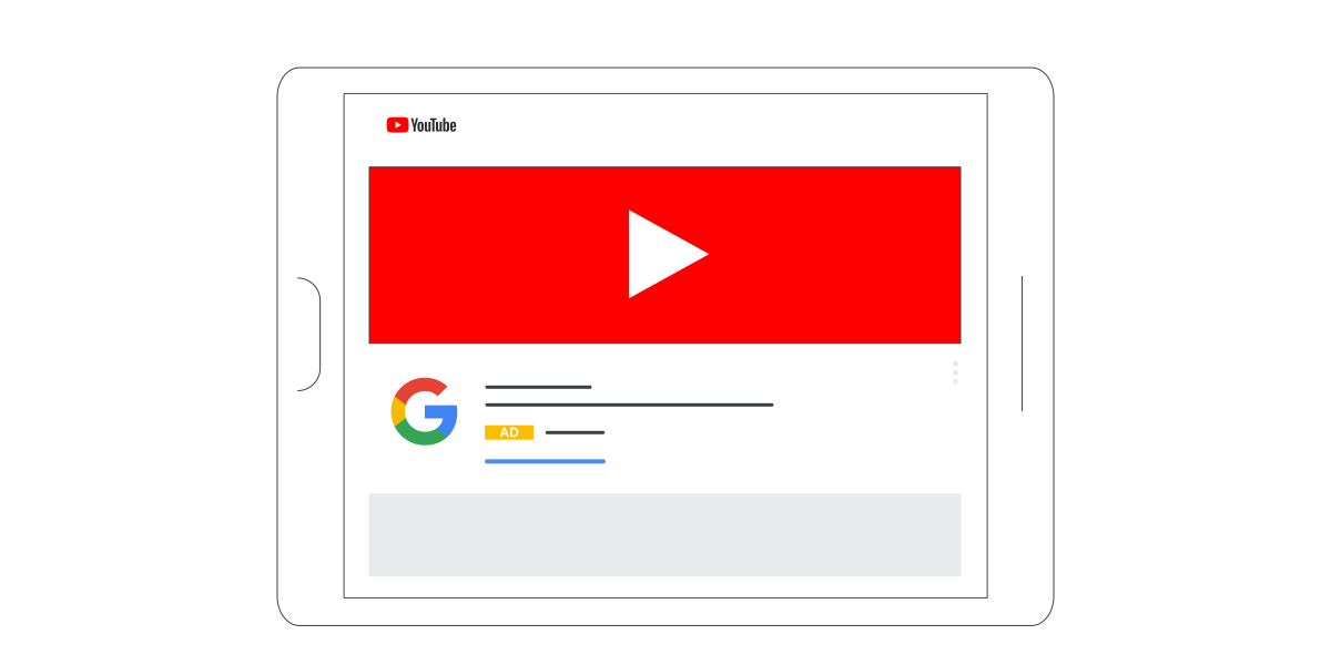 マストヘッド広告の配信面を示した図。YouTube のトップ画面上部に大きな動画枠と広告主の情報が表示されている