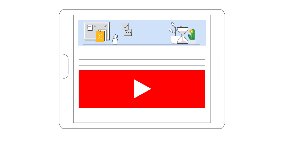 アウトストリーム広告の配信面を示した図。YouTube 以外のサイトやアプリの記事中に動画プレーヤーが差し込まれている